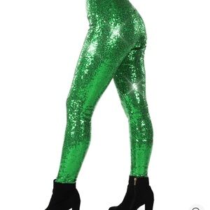Tipsy Elves Size L GREEN SEQUIN HIGH WAISTED LEGGINGS